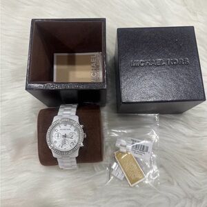 Michael Kors White and Silver Ceramic-Style Bracelet Watch